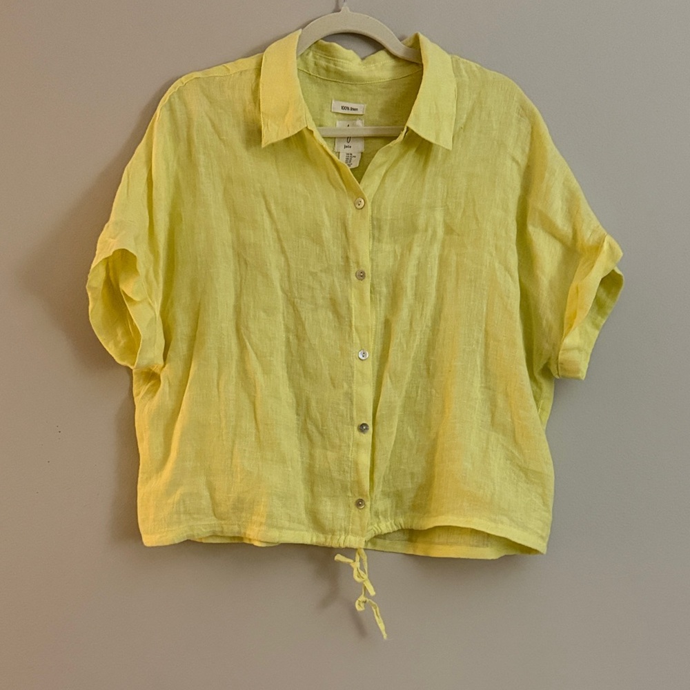 Joie Women’s 100% Linen Light Yellow Button Down Top Size XL